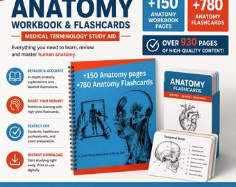 Anatomy Workbook & Flashcards Bundle – Medical Terminology Study Aid