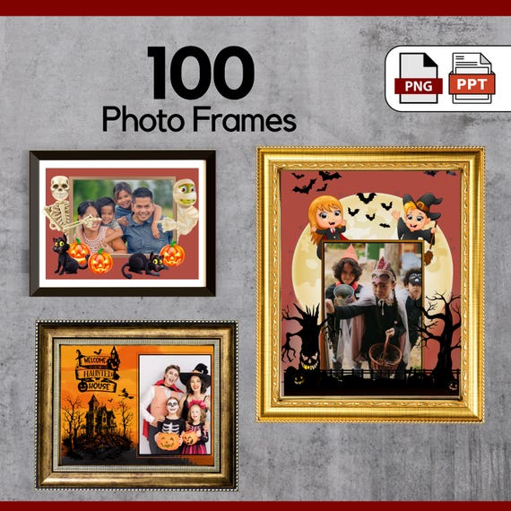 Halloween Frames & Borders Bundle: 100 PNG Designs + PowerPoint