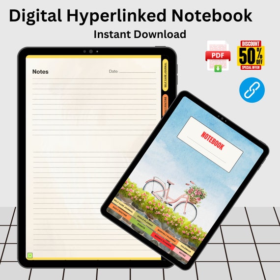Digital Hyperlinked Notebook & Journal | Minimalist Portrait Layout | iPad, Android, GoodNotes, Notability (PDF)