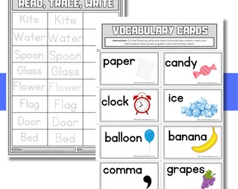 300 Trace & Write Vocabulary Cards and Tracing Pages - Journey Through Simple Words - Fun Learning - Teaching English - best selling