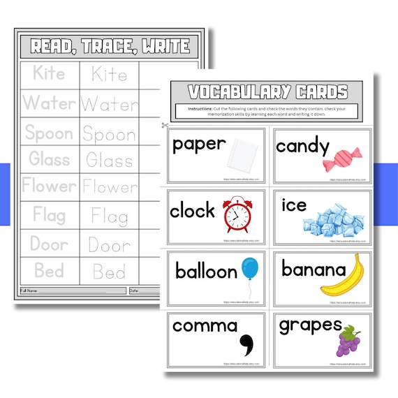 300-Page Trace & Write Vocabulary Cards Workbook | Fun English Learning Activity | Handwriting Practice