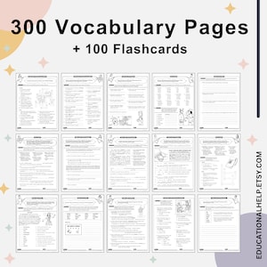 più di 300 pagine di vocabolario con un bonus di 100 carte di vocabolario per migliorare il livello di vocabolario degli studenti dalla terza elementare alla nona elementare