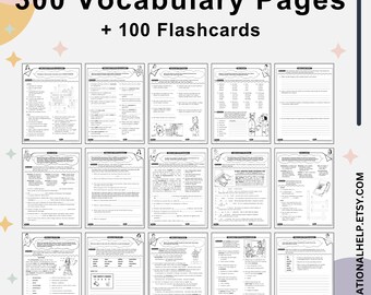 more 300 Vocabulary Pages with a bonus of 100 vocabulary cards to enhance students vocabulary level from 3st Grade to 9th Grade