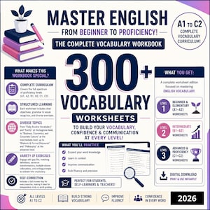 250-seitiges Vokabelarbeitsbuch für Englisch (A1-C2) – Sprachlernen vom Anfänger bis zum Fortgeschrittenen (PDF)