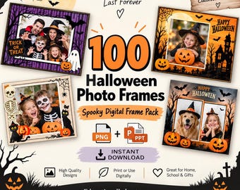 100 Halloween Photo Frames Bundle | Editable Halloween Picture Frames | PNG and PowerPoint Templates | Spooky Photo Borders Digital Download