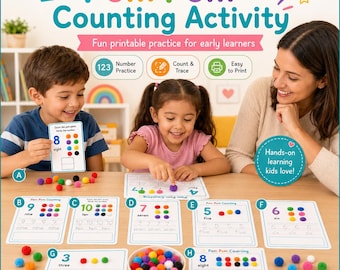 Pom Pom Activity Worksheets Bundle | Preschool & Kindergarten Counting, Colors, Patterns, Shapes and Fine Motor Games