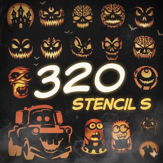 320 Halloween Pumpkin stencils and 120 Photo Booth Masks – Printable DIY decor for Halloween + Halloween Pumpkin Carving Patterns