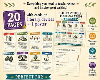 Literary Devices & Literary Tools Bundle – Posters, Flashcards and Worksheets ESL Literature Studies