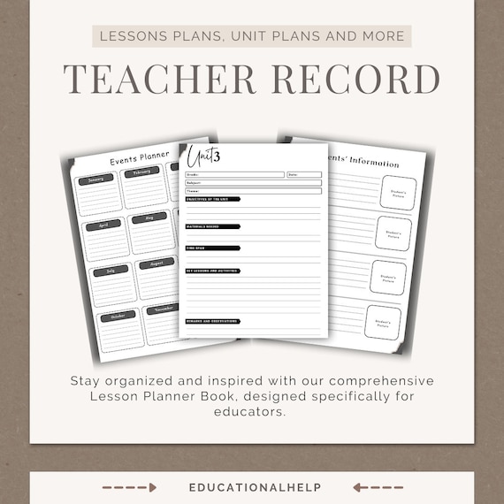 Lessons record book, unit plan BUNDLE, Lessons Plan, Teacher copybook, teacher notes events organizer calendar students birthday reminders