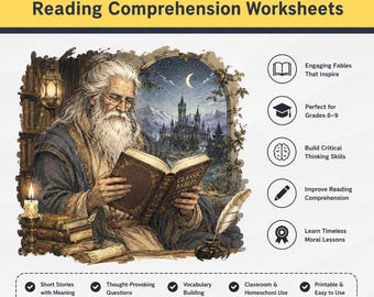 Classic Fables Reading Comprehension Worksheets | Grades 6-9 ELA Resource | Short Stories & Moral Lessons
