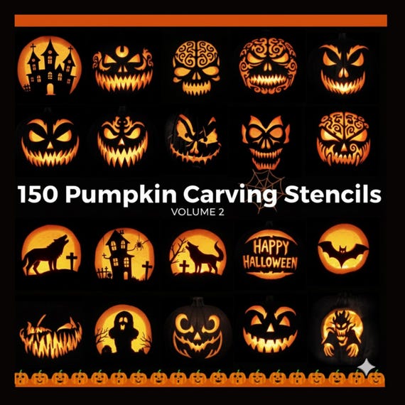 Halloween Pumpkin Carving Stencils 150 Scary & Spooky Patterns diy pdf easy to use  (Digital Download PDF)