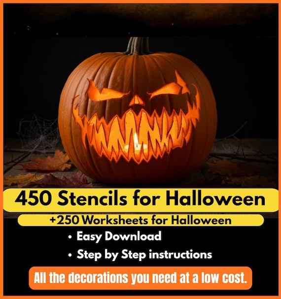 450 Stencils + 250 Halloween Activity Pages - Pumpkin carving patterns and Worksheets for Kids easy to download and print (Digital File)