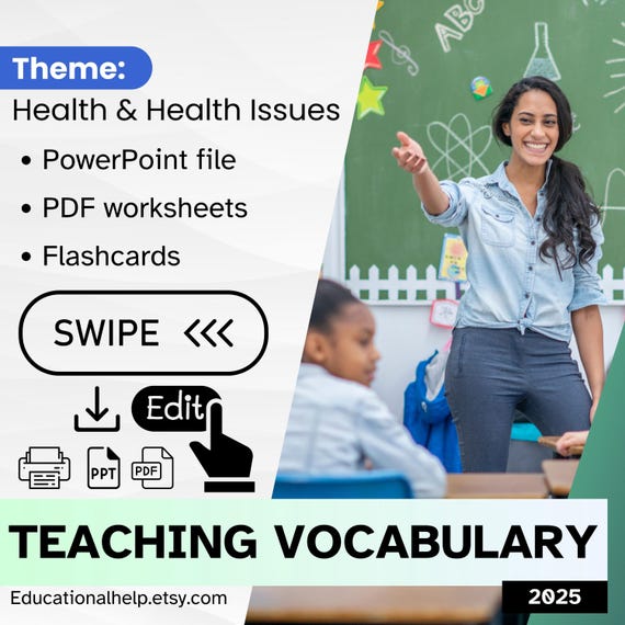 Health and Wellness ESL Teaching Kit, Flashcards, Presentations & Worksheets Teach vocabulary A2, B1, B2 Level teach English Interactive