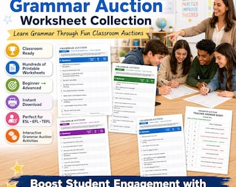 ESL Grammar Auction Game Bundle: 300 PPT Pages (A1-C1)