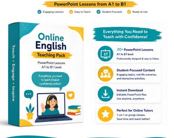Mega-pacchetto per l'insegnamento dell'inglese online: oltre 20 presentazioni PowerPoint - Lezioni di inglese da A1 a B1 facili da realizzare - Insegnante online - lezioni