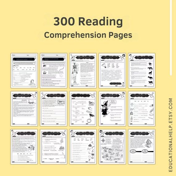 1st-9th Grade Printable Vocabulary and Reading Comprehension Passages for Homework, Reading Comprehension Pages 300 Practice Worksheets