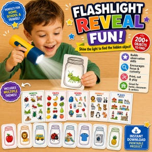 Preschool & Kindergarten Flashlight Reveal Activity: 10 Vocabulary Themes | A4 PDF Printable