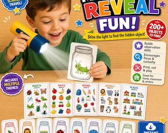 Preschool & Kindergarten Flashlight Reveal Activity: 10 Vocabulary Themes | A4 PDF Printable