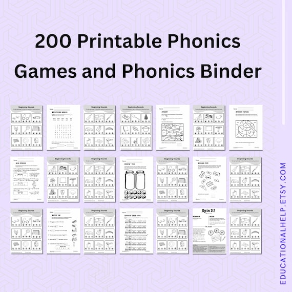 200 Phonics Games and Worksheets Bundle - Beginning Sounds & Blends - Reading Readiness - Digital Download