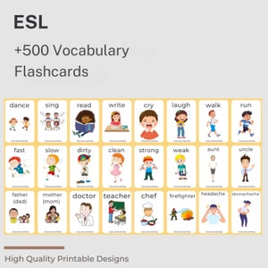 Más de 500 tarjetas didácticas de ESL: tarjetas de vocabulario creativas para profesores de ESL con categorías y temas para enseñar inglés como lengua extranjera