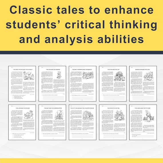 Classic Fables Reading Comprehension Worksheets | Grades 6-9 ELA Resource | Short Stories & Moral Lessons