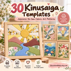 32 utskrivbara Kinusaiga-mallar | Japanska tygkonstmönster utan sömnad | Tygmosaikdesigner | Mallar för DIY-skumskivor