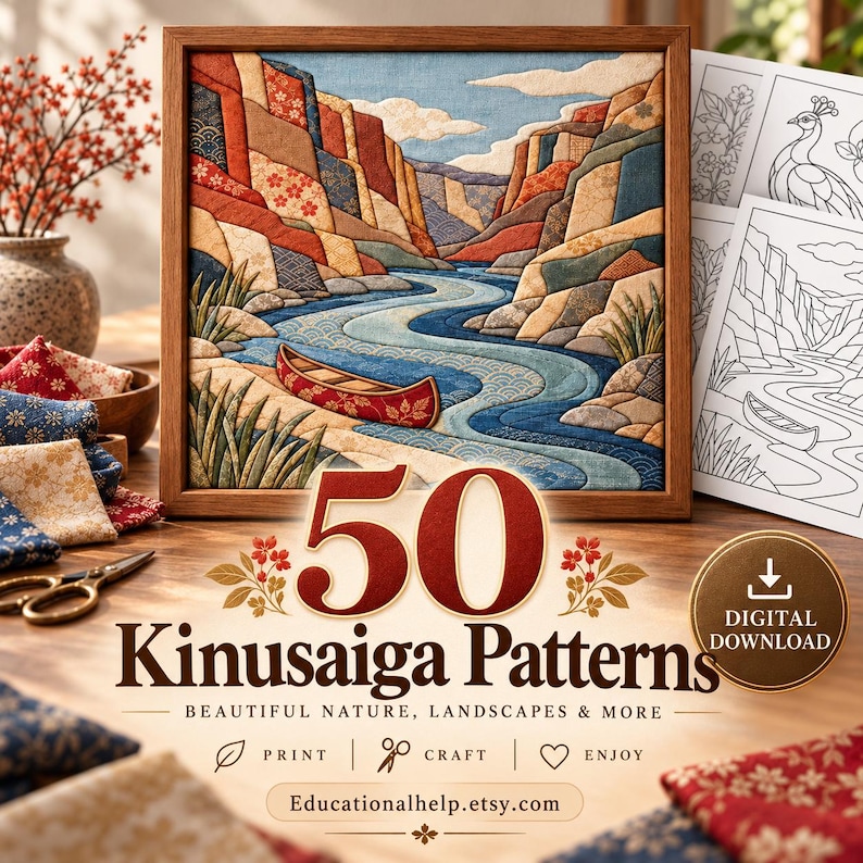 50 Kinusaiga Patterns Printable | No Sew Fabric Art Templates ...