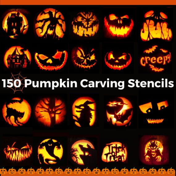 150 Halloween Pumpkin Carving Stencils Scary & Spooky Patterns pdf digital easy diy Patterns pumpkin designs  (Digital Download PDF)