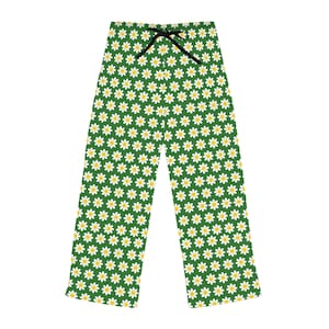 Daisy Print Pajama Pants, Floral Lounge Pants, Women&#39;s Sleepwear Bottoms, Comfy PJ Trousers, Relaxation Apparel