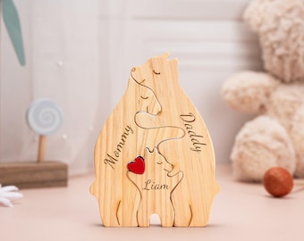 Rompecabezas de familia de osos de madera grabado personalizado: un regalo de recuerdo único