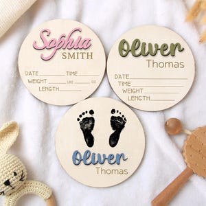 Personalized Wooden Baby Announcement Sign with Birth Stats