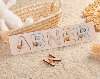 Aangepaste houten naampuzzel met pinnen, 1e verjaardagscadeau, eerste kerstcadeau baby, educatief peuterspeelgoed, wanddecoratie kinderkamer
