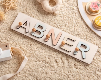Personalized Wooden Name Puzzle, Montessori Toy for Baby, Baby 1st Birthday Gift, Baby Shower, Christmas Gift for Toddlers, Nursery Decor