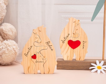 Rompecabezas de madera personalizado de familia de osos: decoración grabada con animales para el hogar