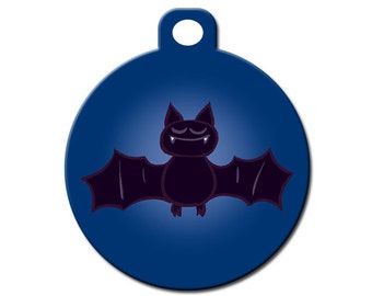 Cute Custom Pet ID Tag - Bat - on the front, your contact info on the back