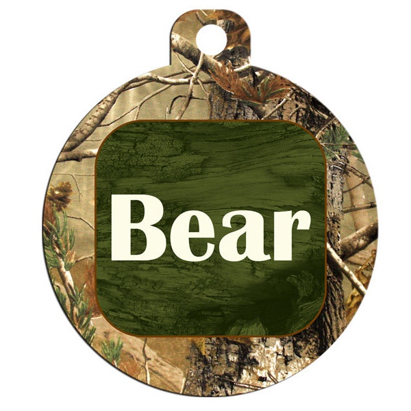 Cute Custom Pet ID Tag - Hunting Real Tree Tag- Your Pet's Name on the front, your contact info on the back