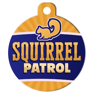 Médaille d'identité hilarante pour chien et chat - patrouille d'écureuils - coordonnées au dos - couleurs à personnaliser
