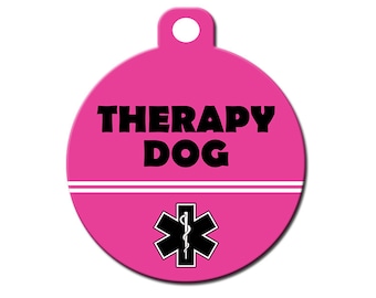 Medical Alert Custom Pet ID Tag - Therapy Dog - on the front, your contact info on the back