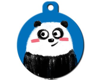 Cute Custom Pet ID Tag - Panda - on the front, your contact info on the back