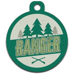 Médaille d'identification personnalisée pour animal de compagnie - Extérieur, chasse - Le nom de votre animal de compagnie au recto, vos coordonnées au verso