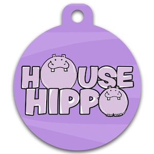 Médaille d'identification amusante pour chien et chat - hippopotame domestique - informations de contact au dos - couleurs à personnaliser