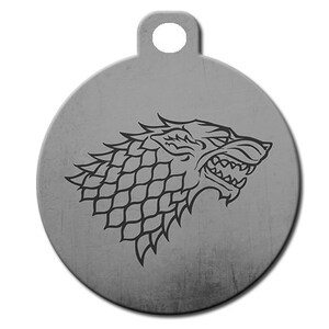 Cute Custom Pet ID Tag Direwolf on the front, your contact info on the back image 1