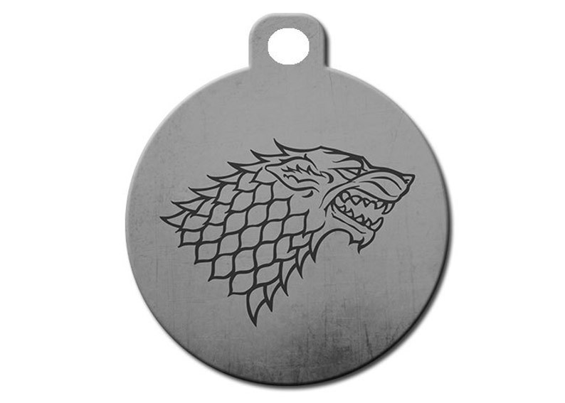 Cute Custom Pet ID Tag Direwolf on the front, your contact info on the back image 1