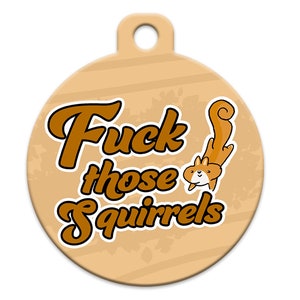 Médaille d'identification hilarante pour chien et chat - Fuck ces écureuils - Coordonnées au dos - Personnaliser les couleurs