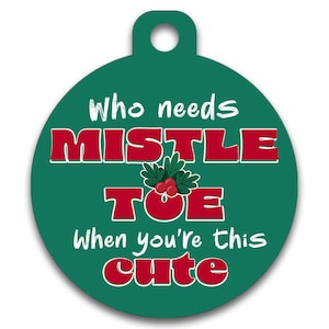 Médaille d'identification de Noël amusante pour chien et chat - Qui a besoin de gui quand vous êtes aussi mignon - Coordonnées au dos - Couleurs à personnaliser