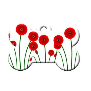 Cute Custom Pet ID Tag - Poppies - on the front, your contact info on the back