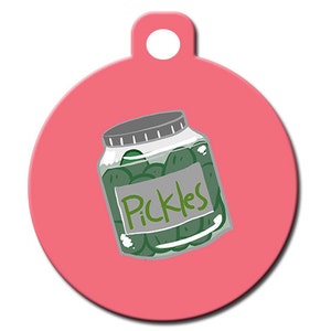 Cute Custom Pet ID Tag - Pickles- on the front, your contact info on the back
