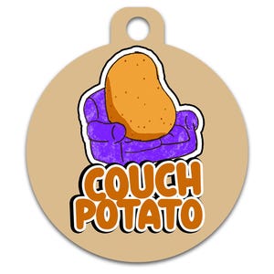 Médaille hilarante chien chat - patate pour canapé - coordonnées au dos - couleurs à personnaliser