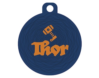 Cute Custom Pet ID Tag - Thor - on the front, your contact info on the back