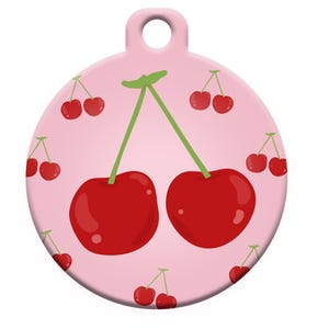Médaille d'identité mignonne pour chien et chat - Cerises - Coordonnées au dos - Couleurs à personnaliser